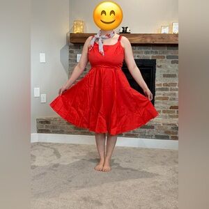 Elegant Red/Orange Sleeveless Dress